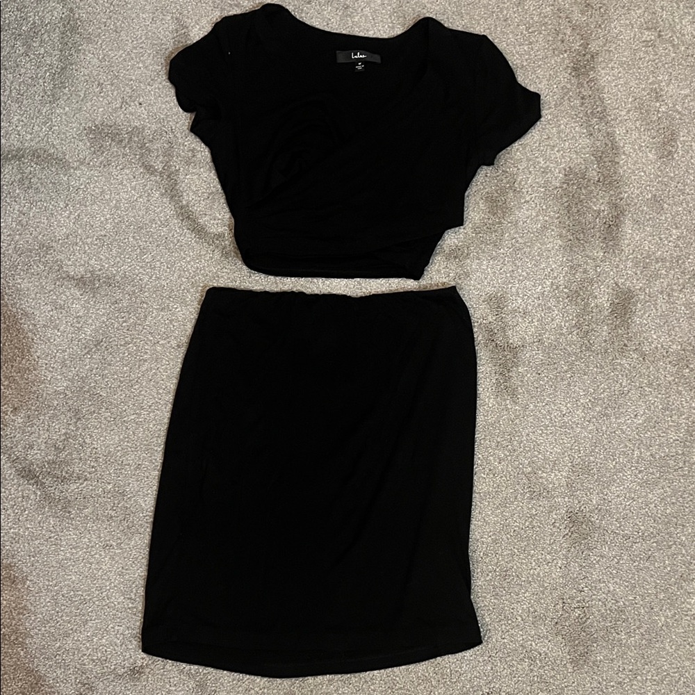 Lulu's Black Pencil Skirt Wrap Top Set